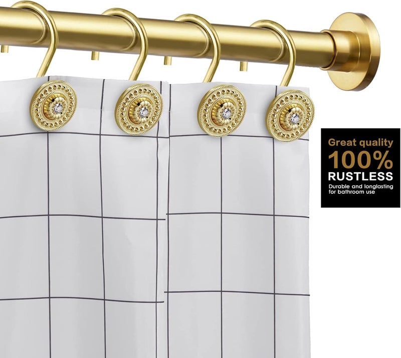 iToplin Gold Shower Hooks & Rings Set of 12 - Rust Proof Metal Decorative Hangers for Bathroom Shower Curtain Rod - Image 3